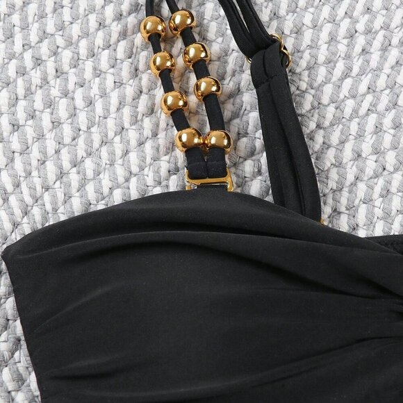 Black Sexy Women's Colorblock Hollow Out One Piece Swimsuit - Picture 4 of 5